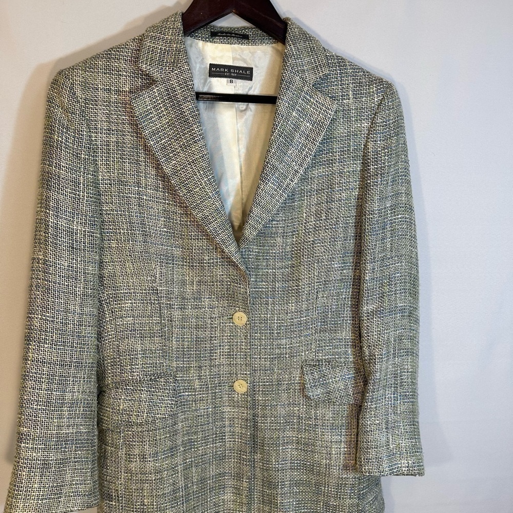Mark Shale Tweed Silk Linen Blend Long Sleeve Boyfriend Jacket Blazer Lined Sz 8